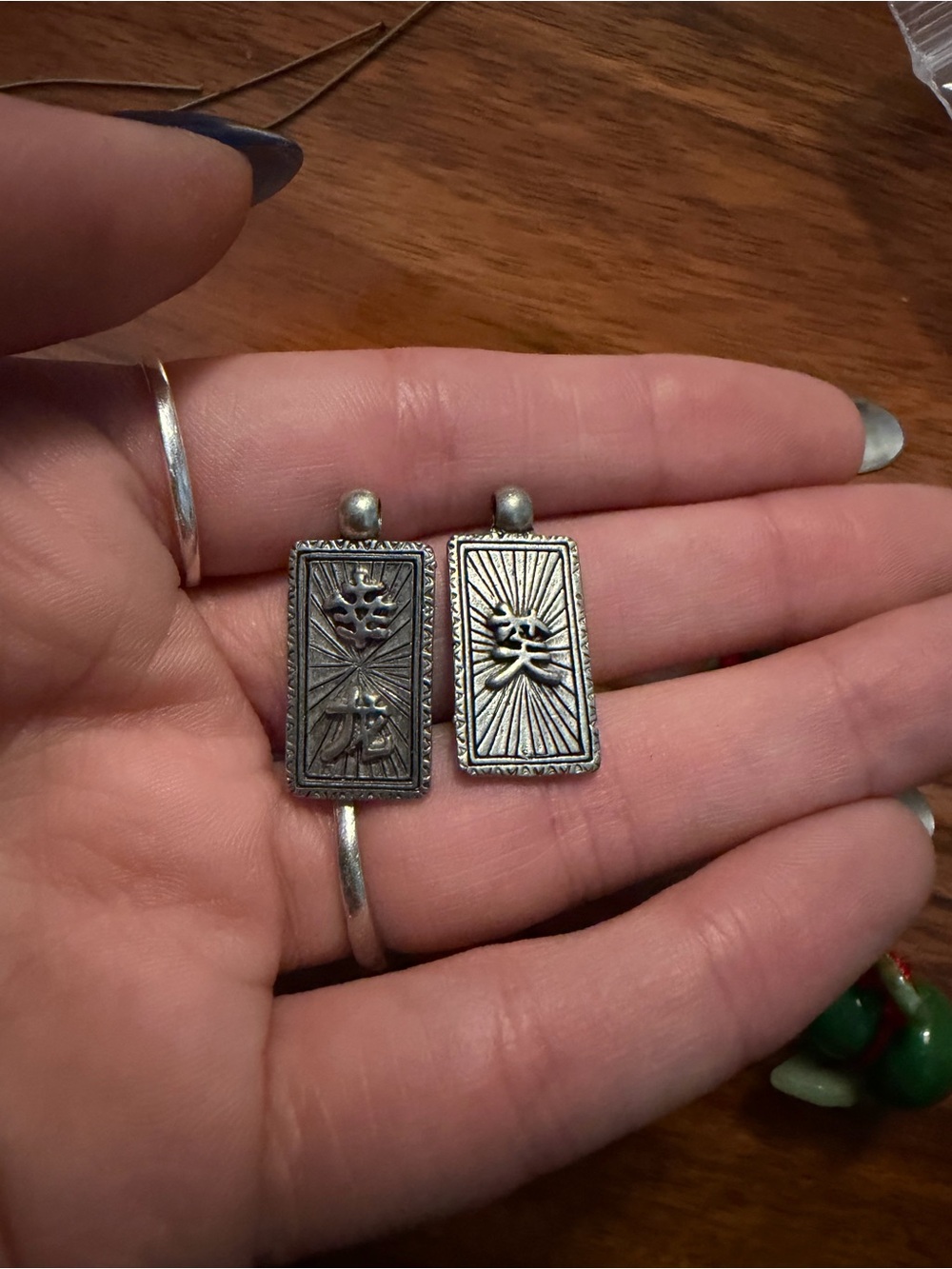 Vintage-Style Rectangular Silver Tone Charm Pair